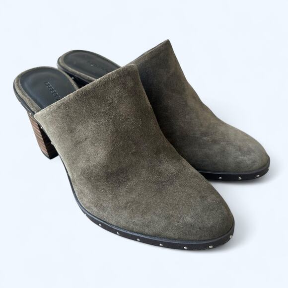 Rebecca Minkoff Green Suede Block Heel Studded Mule Shoe Women's size 6.5 M Fall - Picture 10 of 12